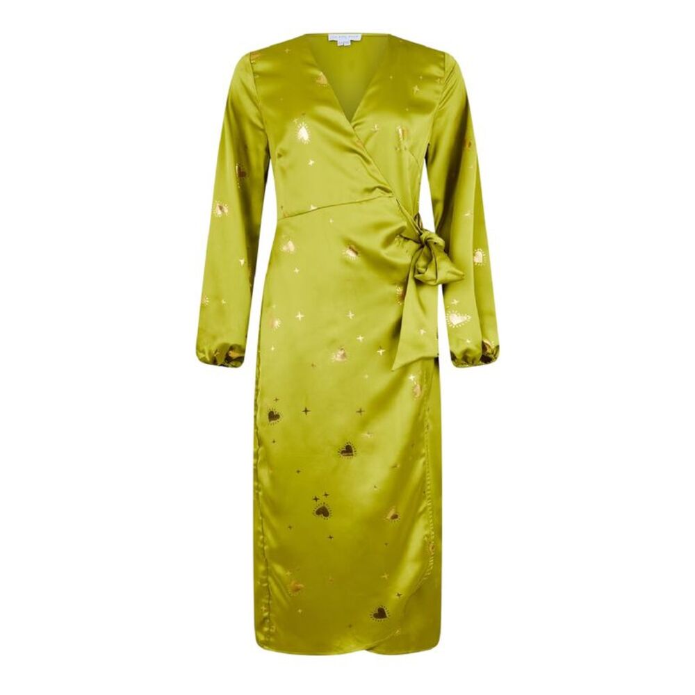 Never Fully Dressed Womens/Ladies Vienna Balloon Sleeve Wrap Dress / Lime